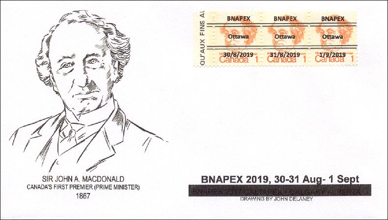 Cover with the precancelled 1973 1¢ Sir John A. Macdonald Caricature definitive
                     overprinted BNAPEX Ottawa