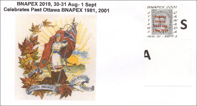 BNAPEX 2019 cover marking past BNAPEX conventions held in Ottawa in 1981 and 2001