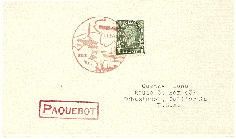 Paquebot cover posted on a Japanese ship