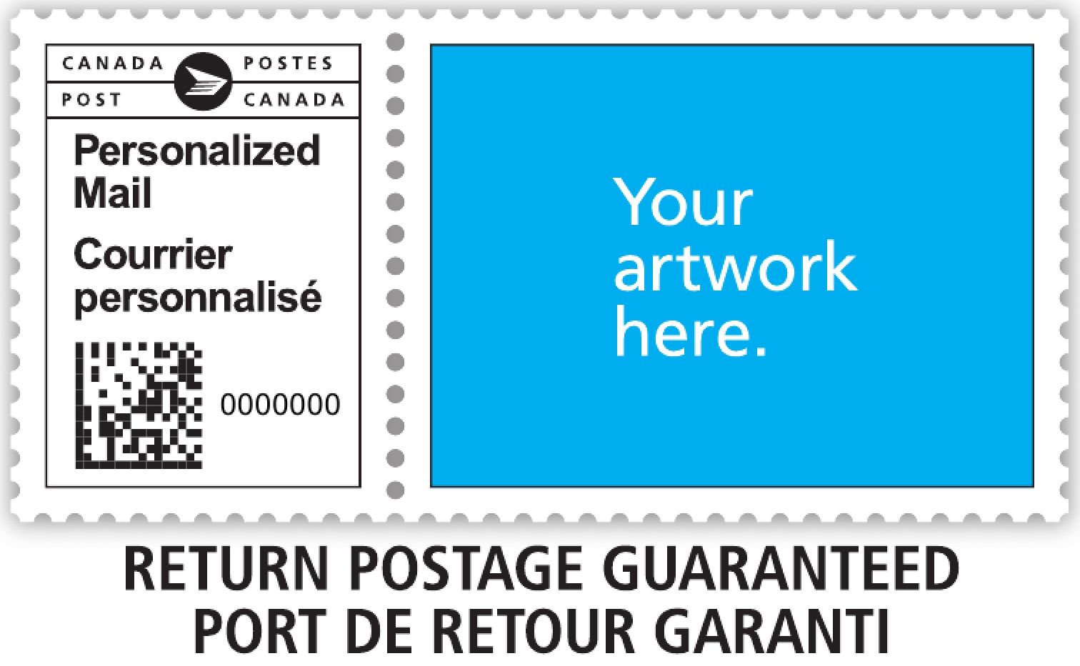 Personalized Mail with Return Postage Guaranteed horizontal indicia template