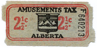 Amusement Tax ticket issued by Alberta