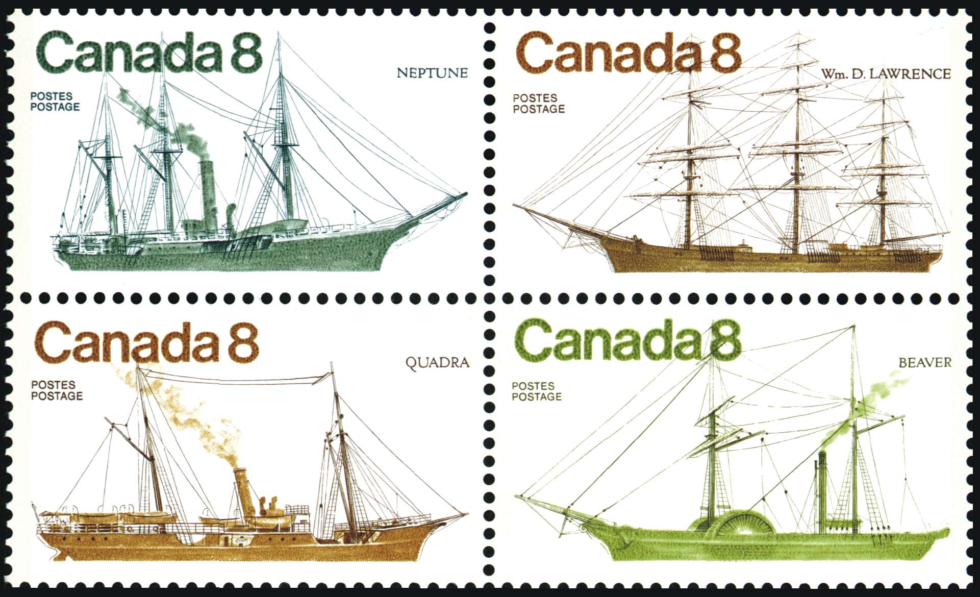 1975 8 cent Coastal Ships se-tenant stamp quartet