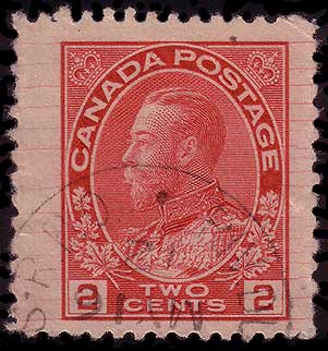 2 cent carmine stamp with extensive hairline cracks from plate 4