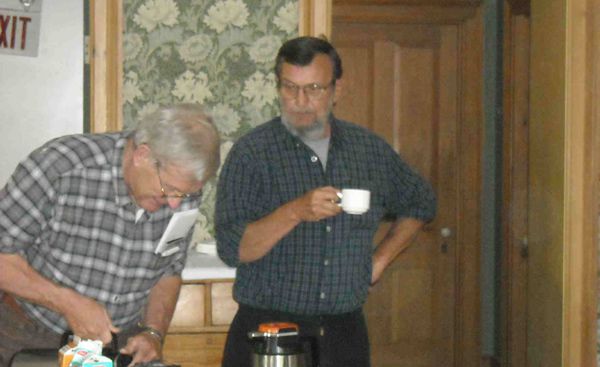 Mike Street and Doug Sayles enjoying coffee