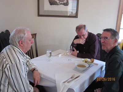 Guest Speaker Doug Irwin (left), Jim Watt,
                    Eric Cogswell