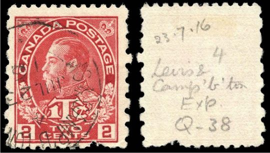 Admiral 2 cent plus 1 cent carmine stamp perforated 12 by 8 with a cancel dated
                23 July 1916