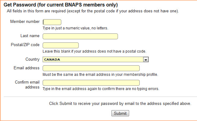 Form to request a new password