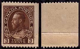 3 cent brown endwise coil stamp with another piece of 
        paper stuck to the back of the stamp